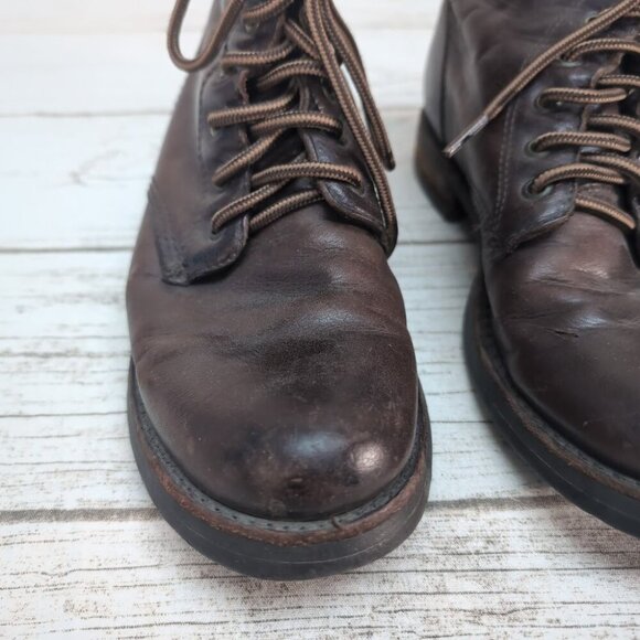 Frye Brown Leather Lace Up Combat Boots Women Size 8 - Picture 4 of 9